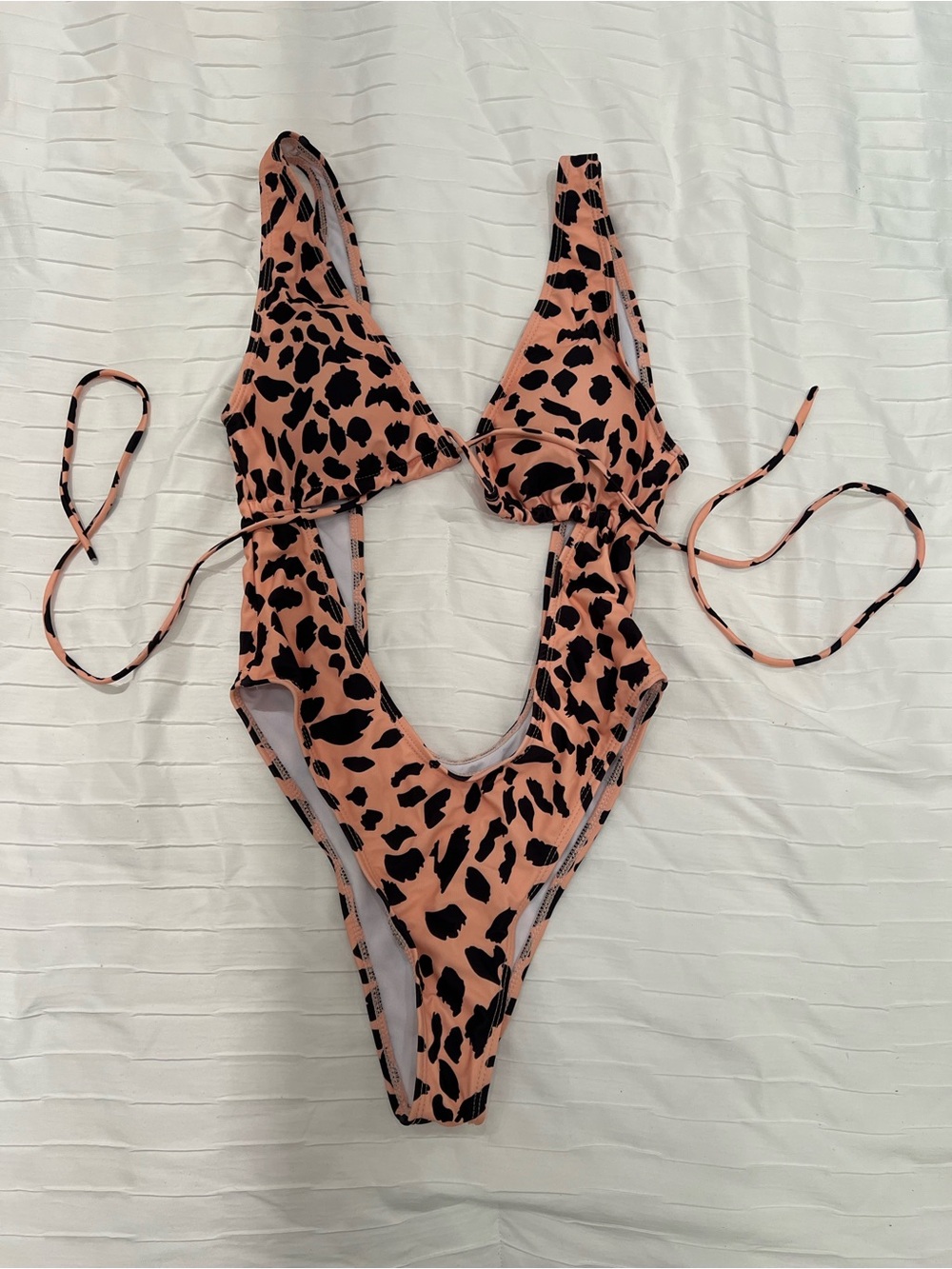 Leopard-Print One Piece Swimsuit Strappy Tie SIZE SMALL